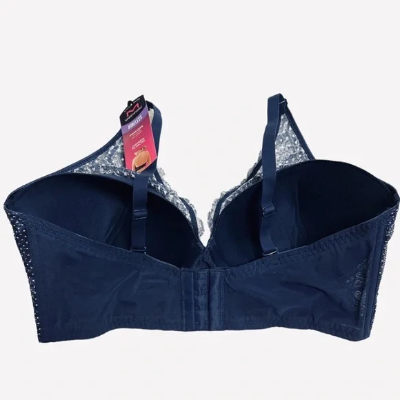 Maidenform Pure Comfort Bralette Wireless Lace Long Blue/Dots White Bra Size 34D - Picture 6 of 9